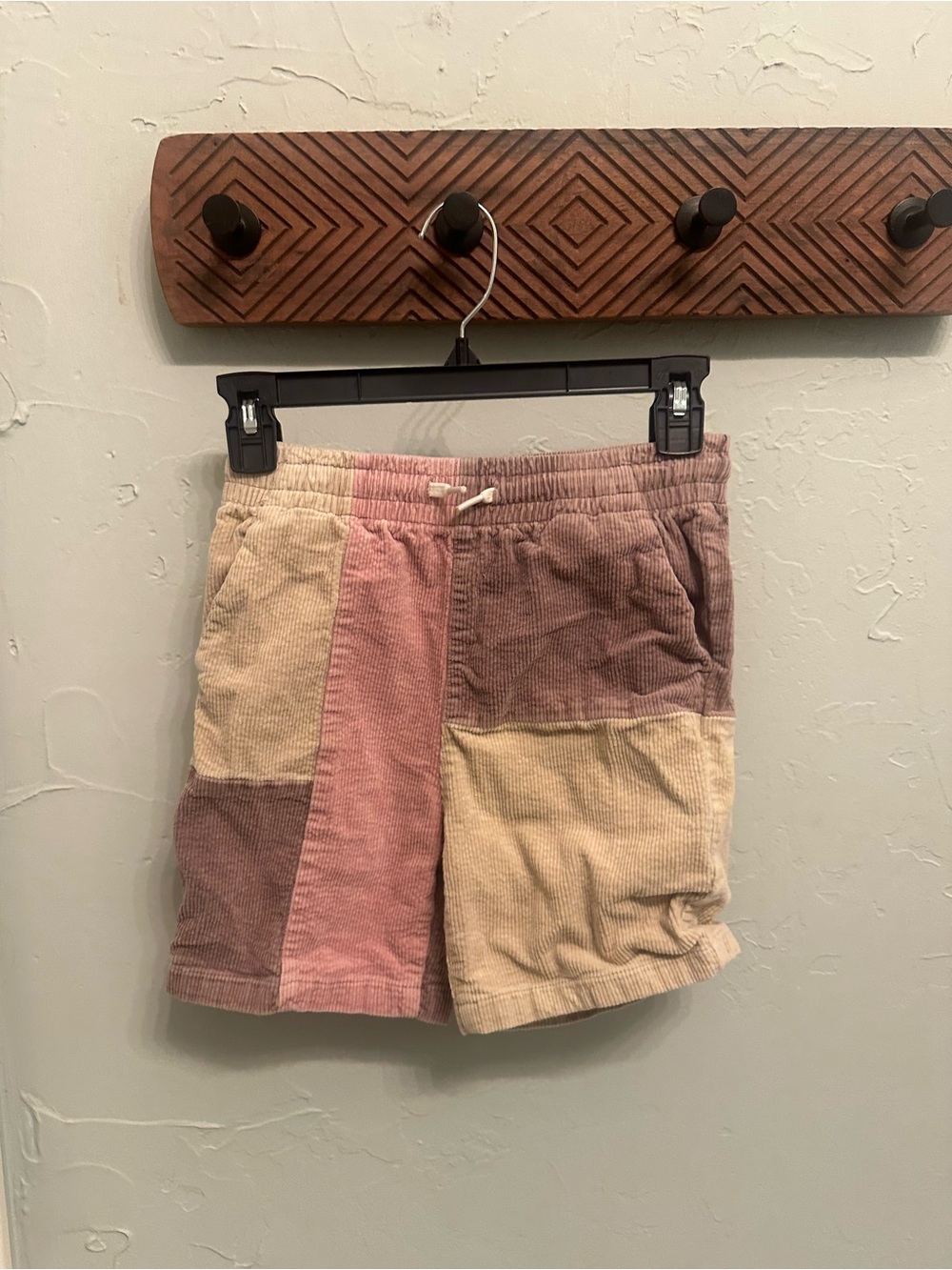 PacSun Kids Patchwork Corduroy Shorts in Pink and Beige Tones